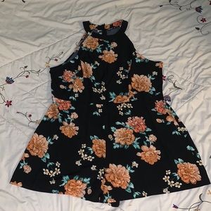 SHEIN Plus Zipper Black Floral Print Halter Romper Size 2XL